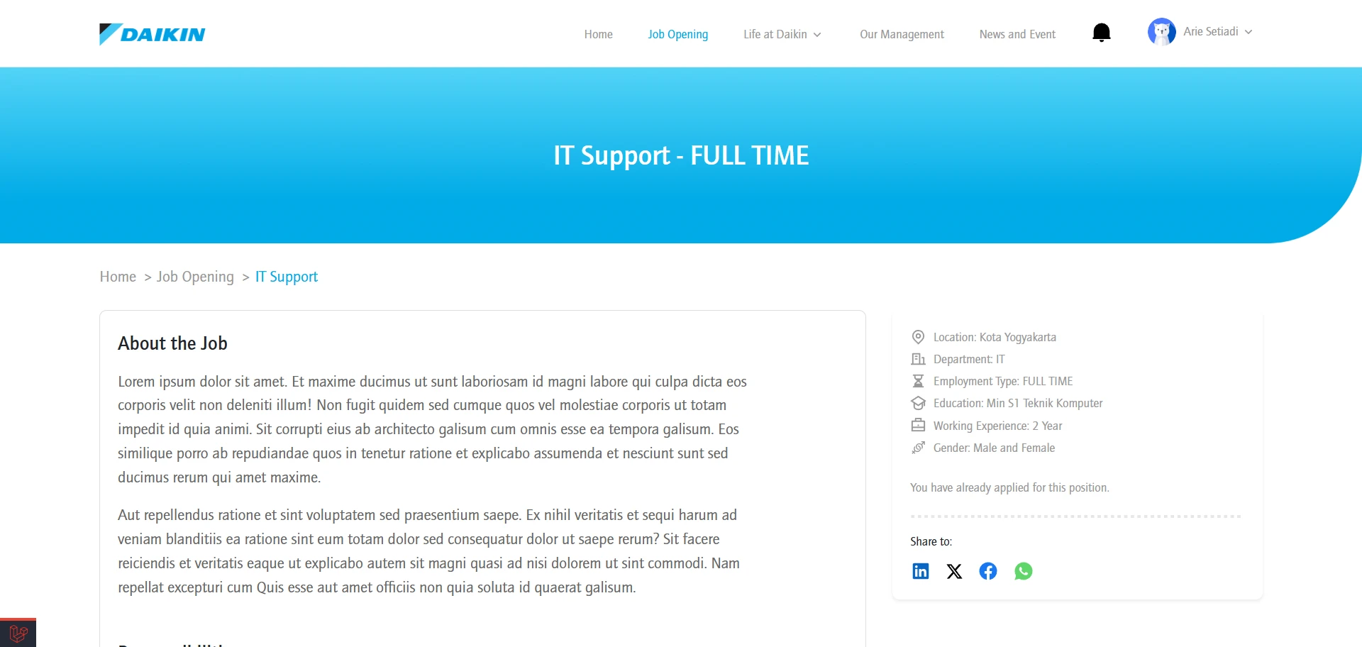 Image of Daikin E-Recruitment (Job Portal)